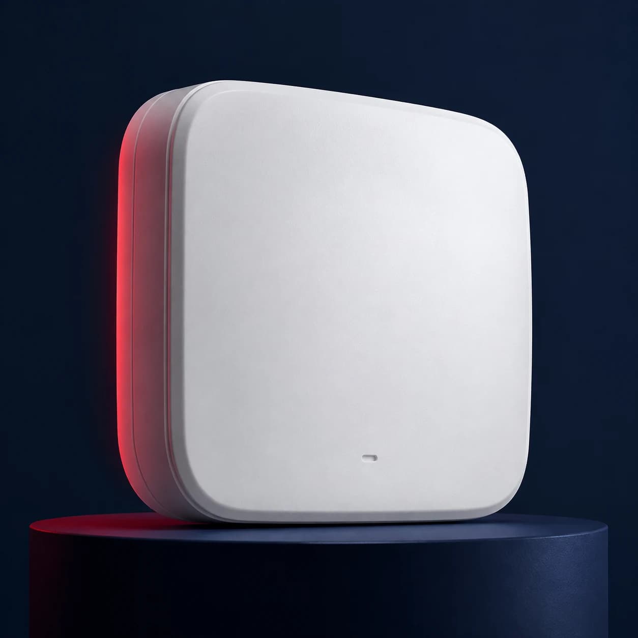 Illustration of an alarm hub that receives signals from security detectors
